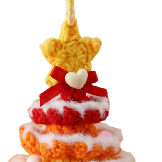 Handmade Mini Knitted Christmas Tree Ornament Multi-Layered Crochet Snow Flocked Tree with Gold Bells