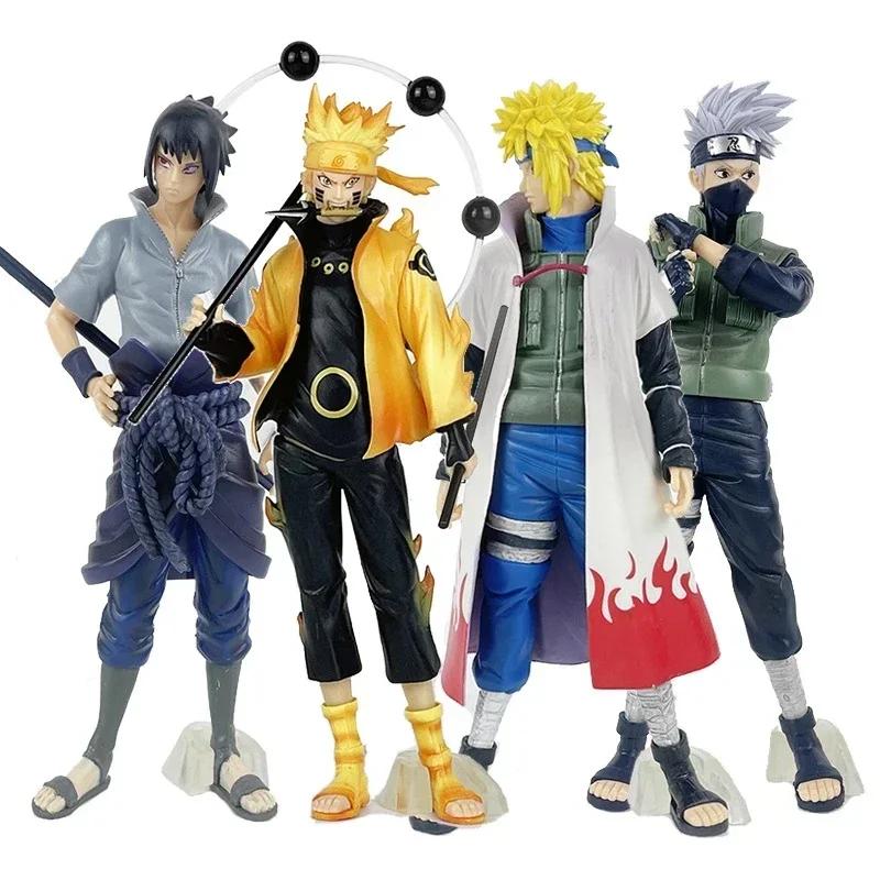 Bandai 20cm Naruto Shippuden Action Figure Set - Uchiha Sasuke Hatake Kakashi Namikaze Minato Anime Collection Model Toys Gifts