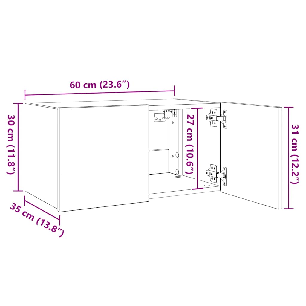 Wall Mounted TV Cabinet with LED Lights Smoked Oak Finish 60 x 35 x 31 cm
