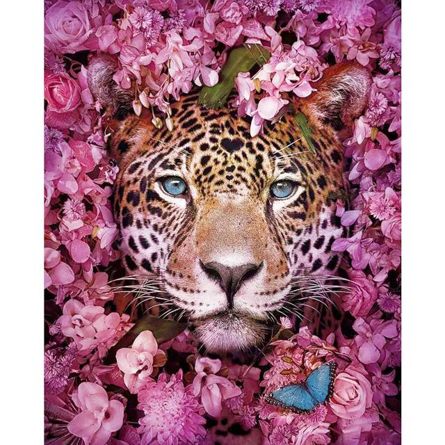 Full Round Diamond Painting Tiger Lion Face And Flower Picture Of Rhinestones Diamond Embroidery Decor For Home