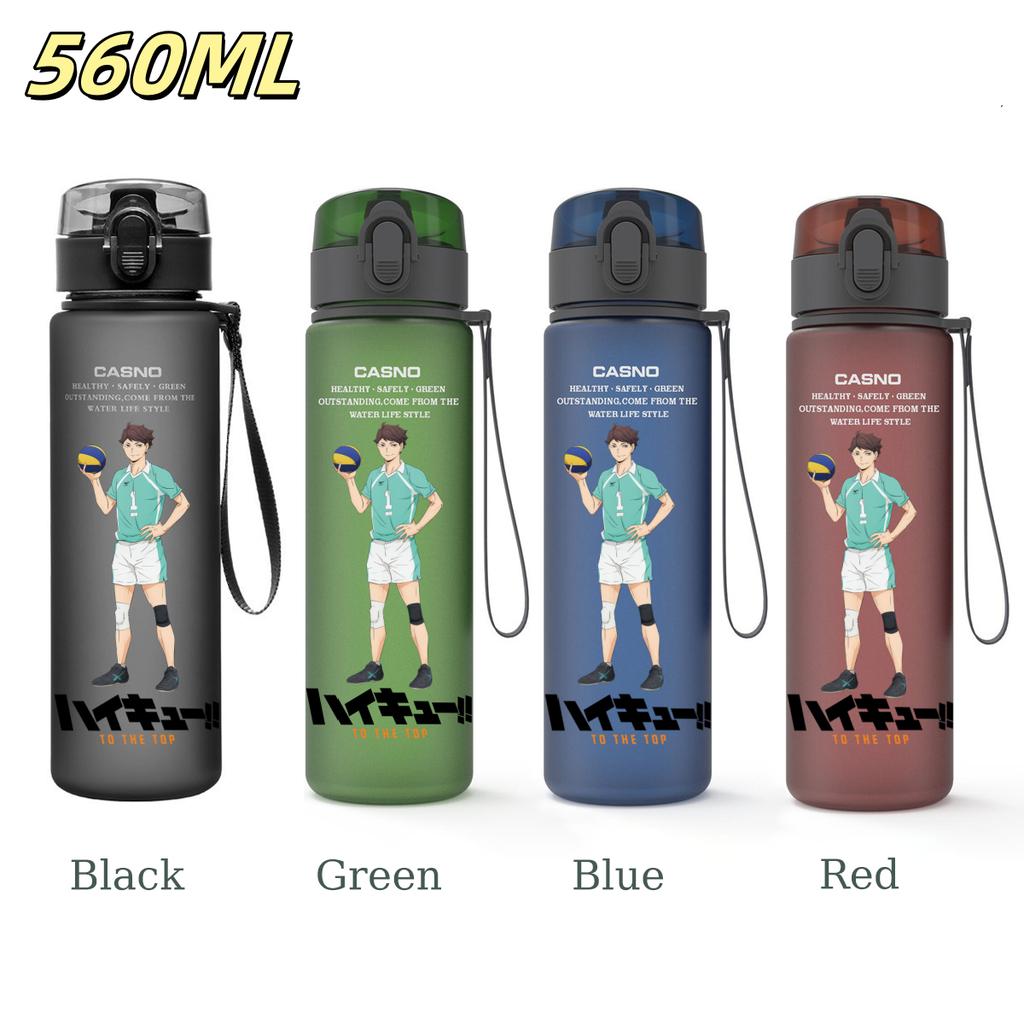 Anime Haikyuu Sports Water Bottle Leak Proof Frosted Plastic Cup Portable Rope Fitness Outdoor Travel 560ML with for Kid Friendly Entertaining Fun