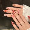 Demon Flower 3D Carving Nail Art Almond Press On Nails Wearable Fake Nails For Party Wedding