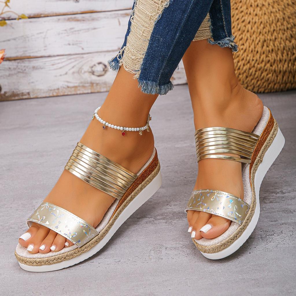 Fashion PU Leather Woven Wedge Sandals for Women 2025 Summer Fashion Platform Slippers Woman Casual Comfortable Outdoor Beach Sandalias