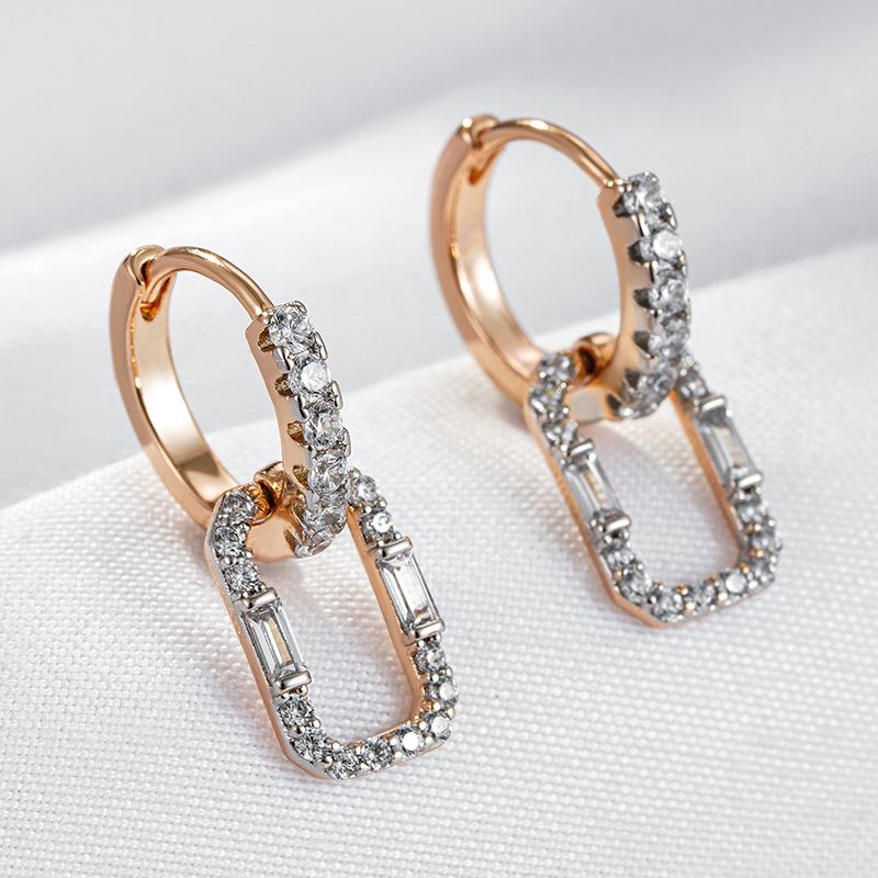 Wbmqda Luxury Square Zircon Drop Earrings For Women 585 Rose Gold Silver Color Mix Sparkling Wedding Party Fine Jewelry Gifts