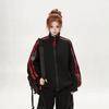 Y2K Vintage Striped Patchwork Jacket Women Stand Collar Streetwear Casual Retro Outerwear