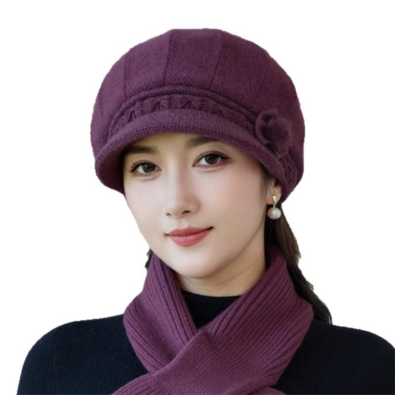 Autumn and winter middle-aged and elderly hats new women's fashion fleece thickened mother hat grandma hat knitted wool hat