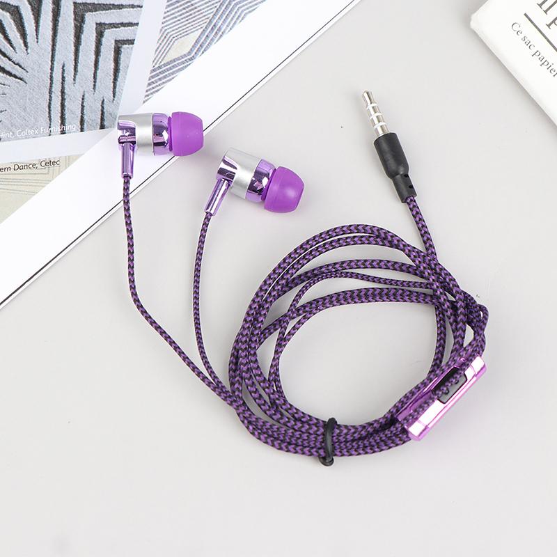 1Pc Stereo Earbuds Earphone Wired Nylon Weave Cable Earphone Headset With Mic