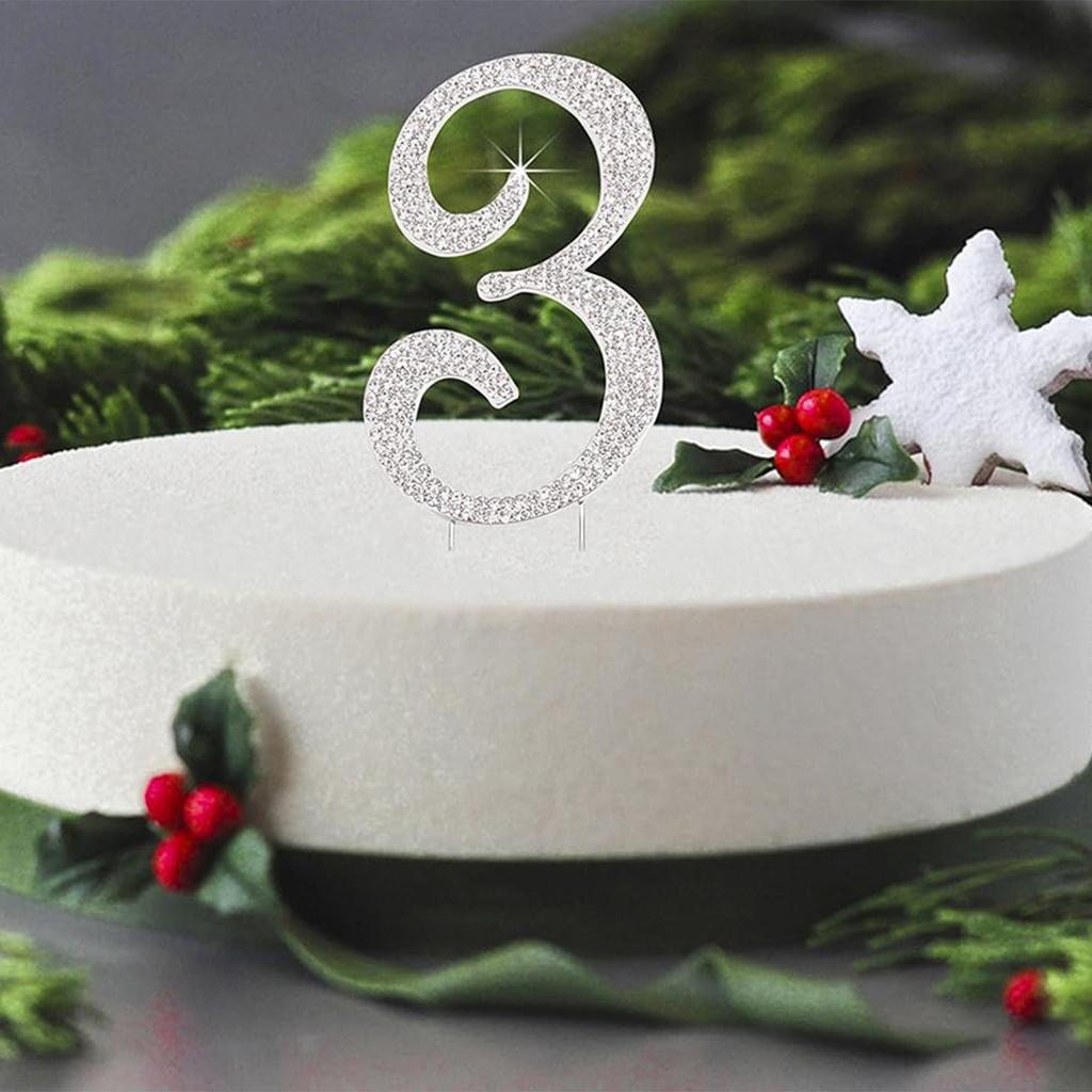 Number 3 Rhinestones Silver 3" Crystal Cake Topper Birthday Cake Topper Boy or Girl Birthday Anniversary Party Decoration Supply