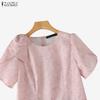 ZANZEA Dames Casual Ronde Hals Zomer Korte Mouw Print Blouse
