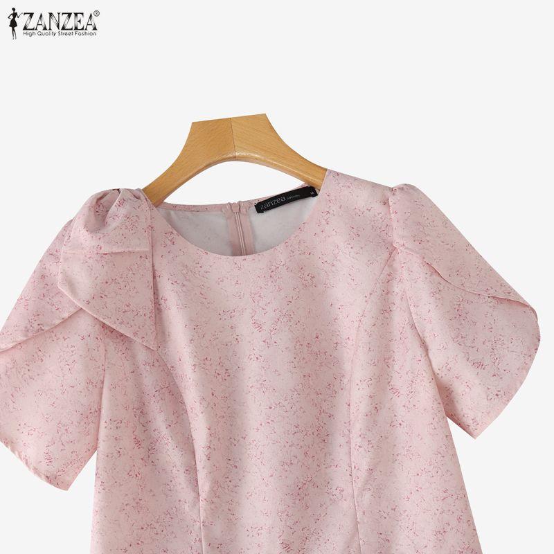 ZANZEA Dames Casual Ronde Hals Zomer Korte Mouw Print Blouse
