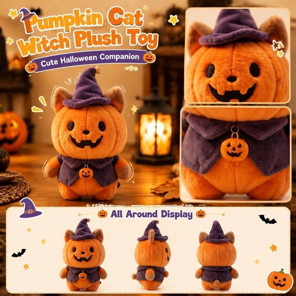Halloween Pumpkin Stuffed Animal Plush Toy with Hat Costume for Kids Gifts