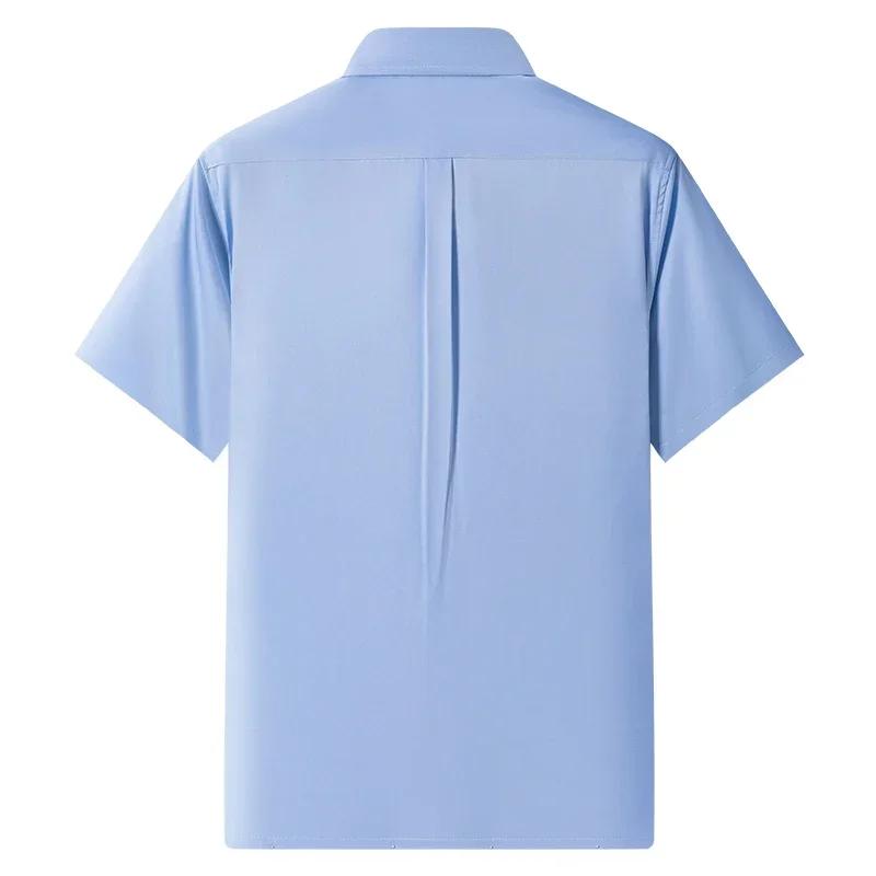 Camisa Masculina de Verão Não Amassa Anti-Rugas Casual de Negócios Cor Sólida Elástica Lisa Manga Curta Trabalho Social