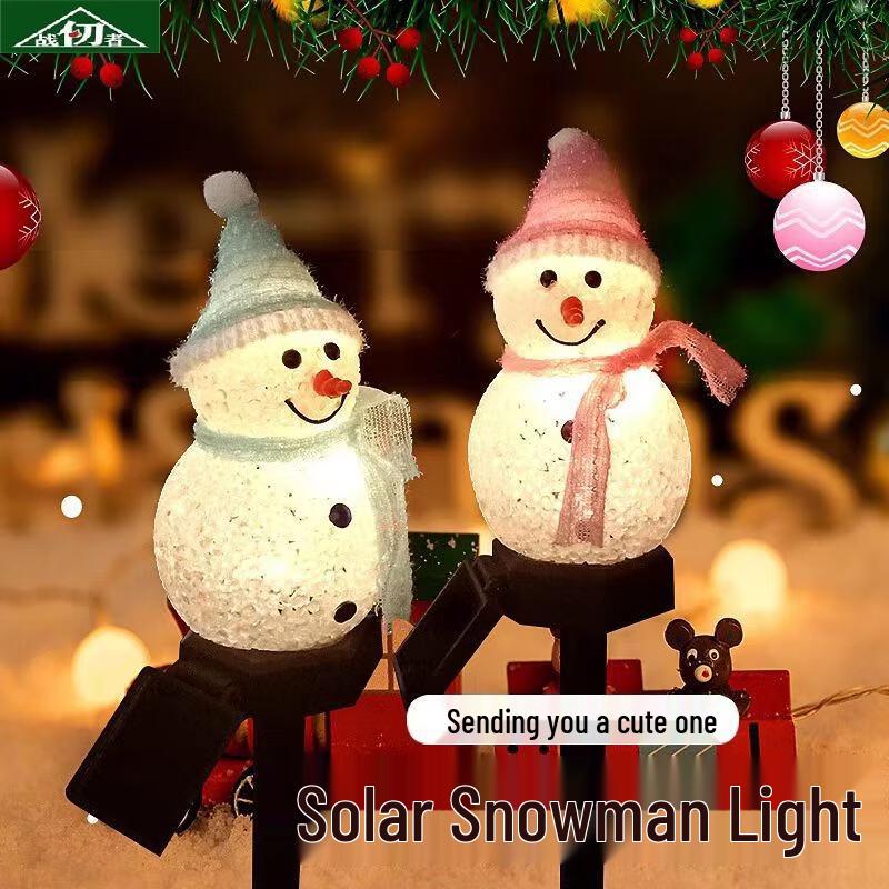 Solar Powered Blue Hat Snowman Lawn Stake Light