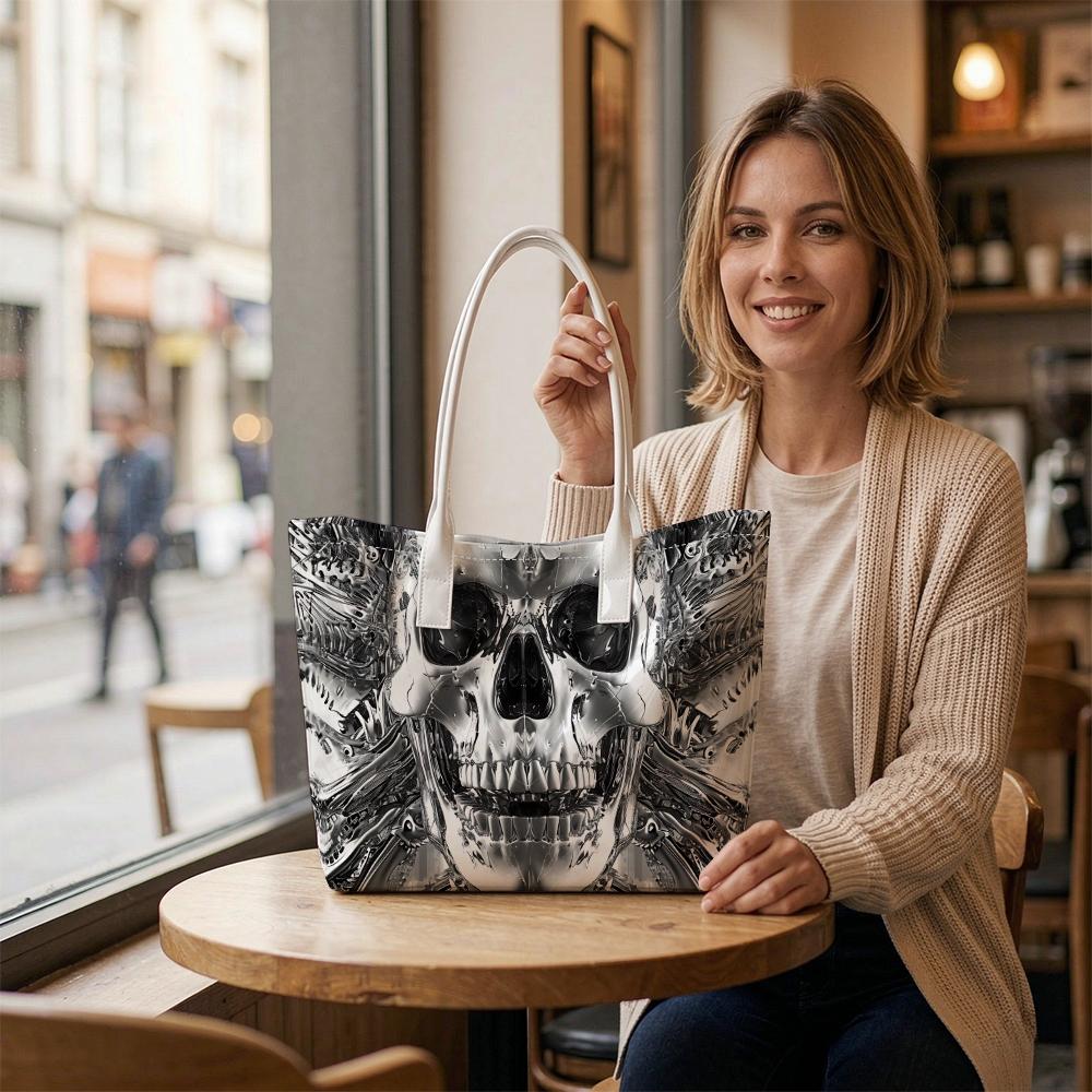 Cool Skull Print Large Capacity Tote Bag Trendy Street Style Casual Daily Handbag