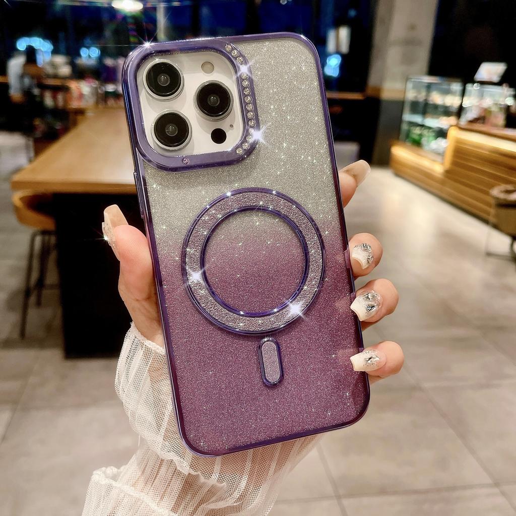 Suitable for IPhone16Pro Electroplated Water Diamond Phone Case, Apple 15 Diamond-encrusted Glitter 14 Magnetic Charging Protective Case