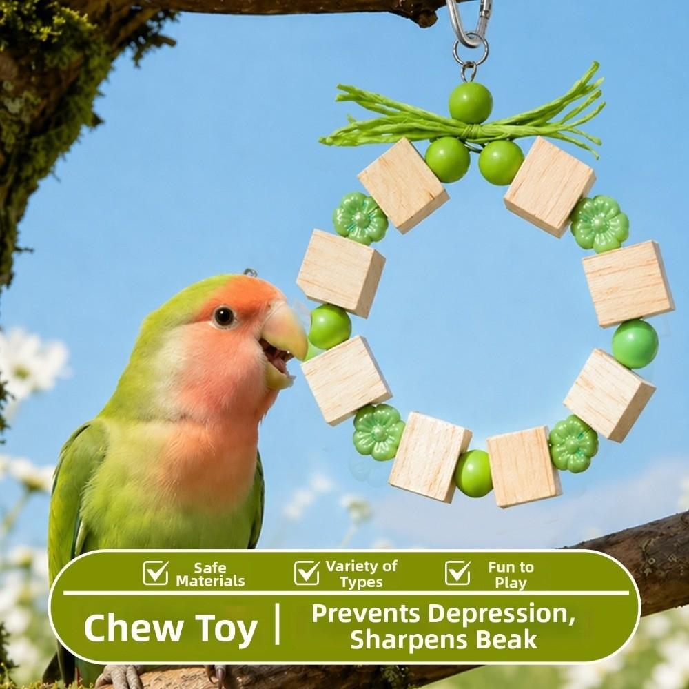 Ring-shaped Wooden Parrot Chewing Colorful Beads Solid Wood Bird Foraging Swing Bite Resistant Chewing Exercise