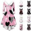 Damen stilvolles und elegantes langärmeliges V-Ausschnitt Kleid mit Valentinstags-Herzprint