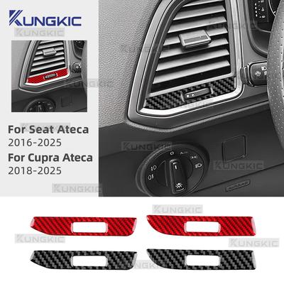 Real Soft Carbon Fiber For SEAT Ateca 5F 2016-2025 For Cupra Ateca 5F 2018-2025 LHD RHD Car Central Control Air Outlet Sticker