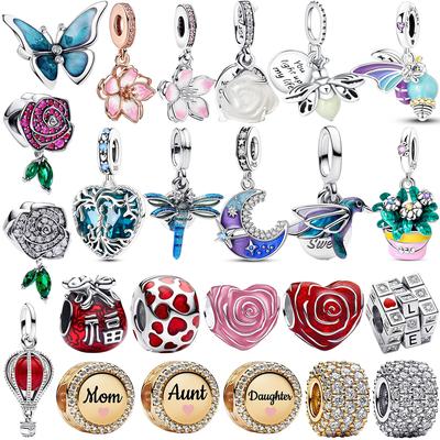 Kupfer Hängende Anhänger Herz Rose Glühwürmchen Vogel Schmetterling Bunte Perlen Anhänger Für Original DIY Armband Feiner Schmuck