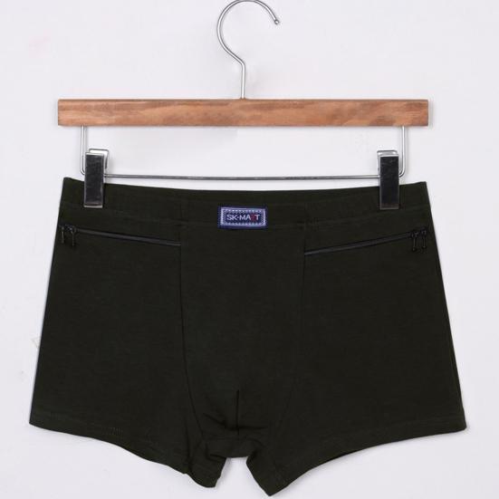 Anti-theft Zipper Pockets Mid-rise Seamless Elastic Men Panties Solid Color U-Bump Male Shorts Briefs Daily Wear