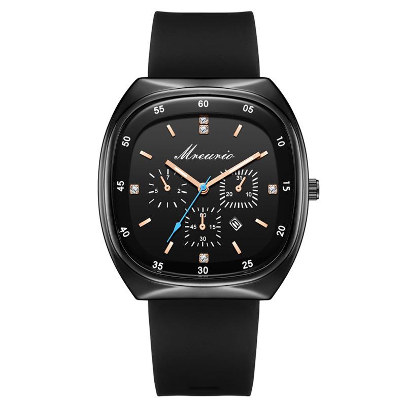 

Стильные силиконовые спортивные часы в форме бочки для мужчин с кварцевым механизмом, повседневный модный дизайн чёрный