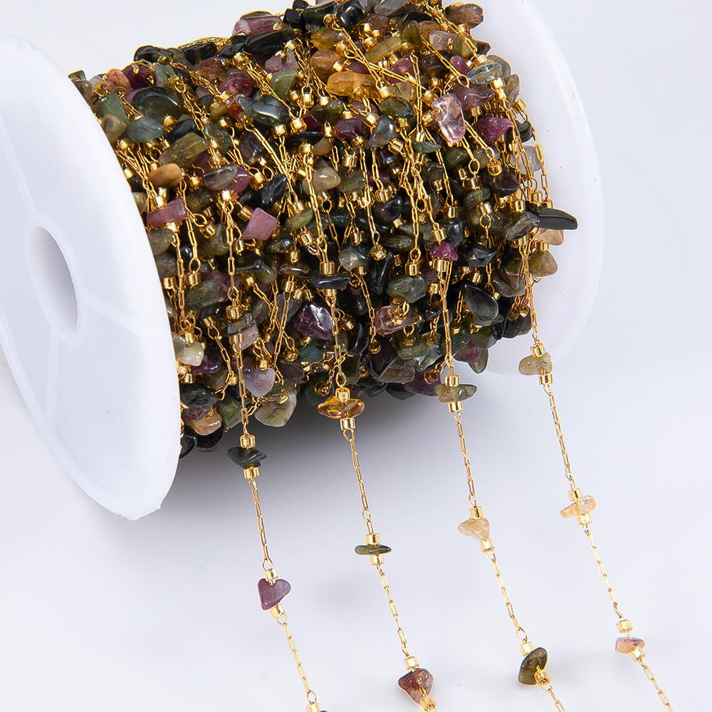 2Meters 1Meter Stainless Steel Stone Chain Irregular Natural Stone Necklace Beaded Bracelet Findings DIY Jewelry Making Supplies