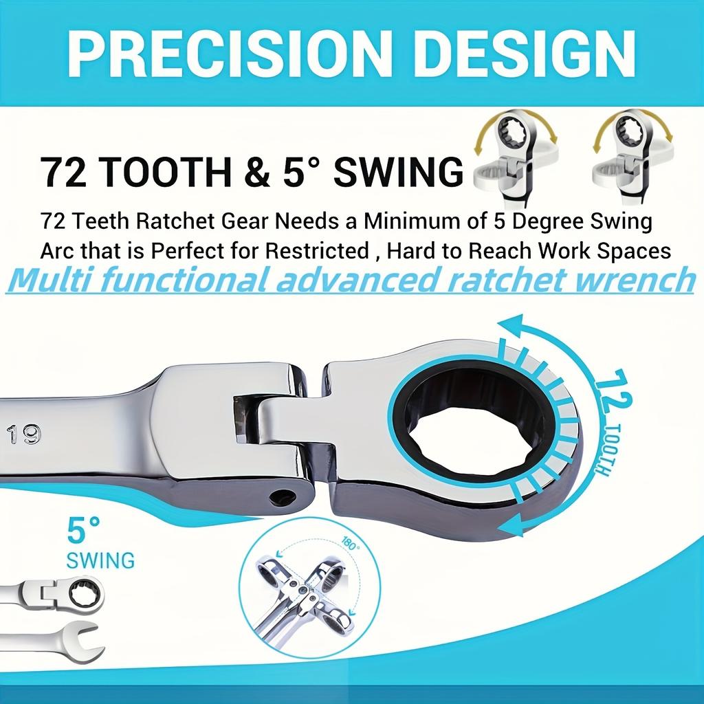 Multi-Function Ratchet Wrench 9mm, Two-Way Torque Industrial Grade 72-Tooth Design, Suitable for Various Equipment, Home Improvement Tools, Cars