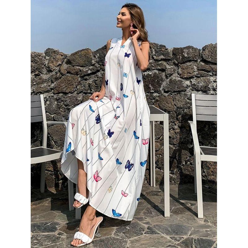 

Amazon Indie Butterfly Print Sleeveless Dress White 3XL
