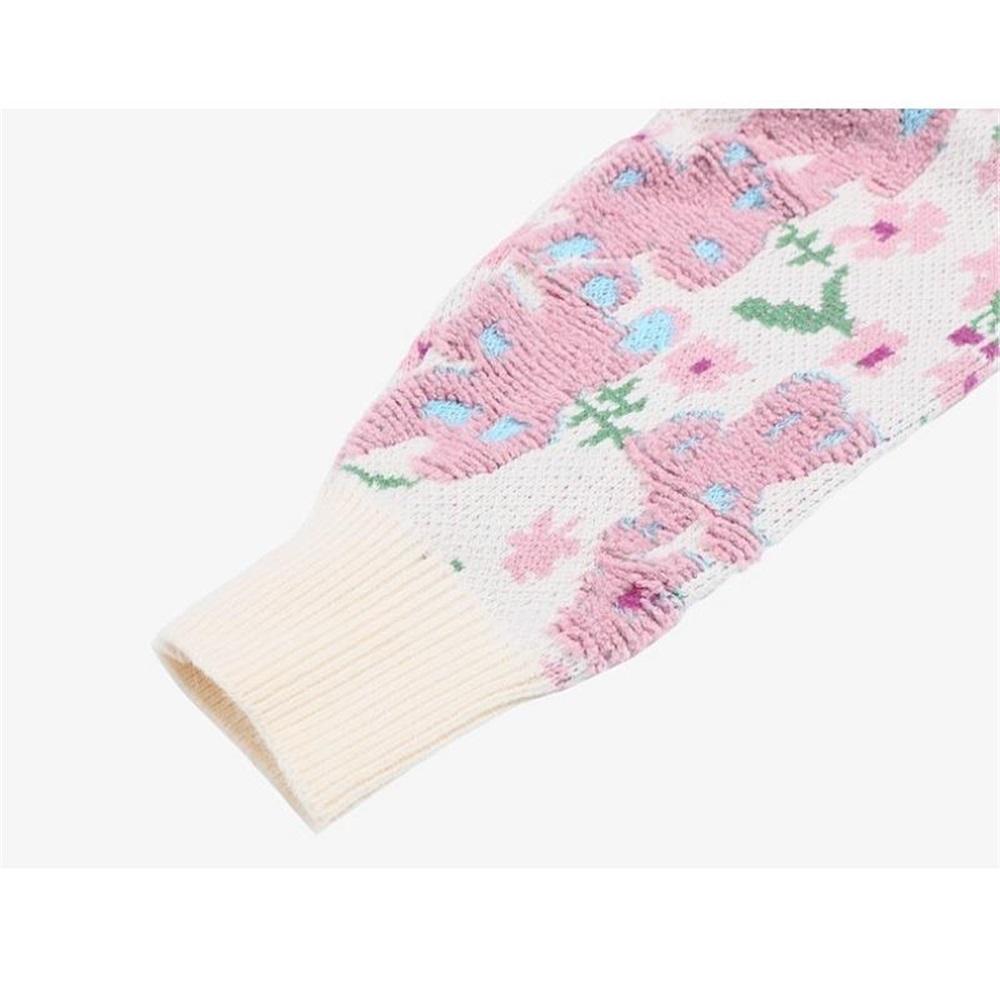 Sweaters Flower Coat Pink Cardigan Autumn Women Print O-Neck Bat Sweaters Knitting Loose Sweater Green