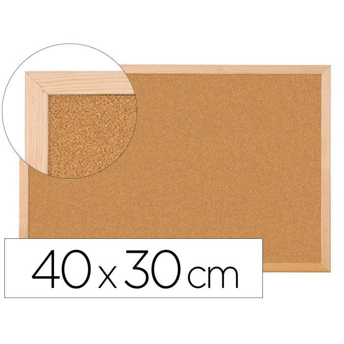 Tableau liège q-connect mural cadre bois pin naturel 2 faces inclus 5 épingles mémo fixation mur épaisseur 1mm 40x30cm