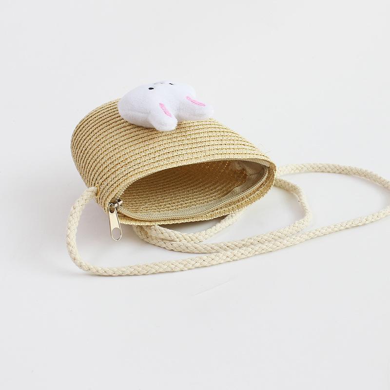 Handmade Woven Girl Flower Straw Bag Coin Purse Zipper Kid Messenger Bags Photo Props Storage Basket Crossbody Handbag