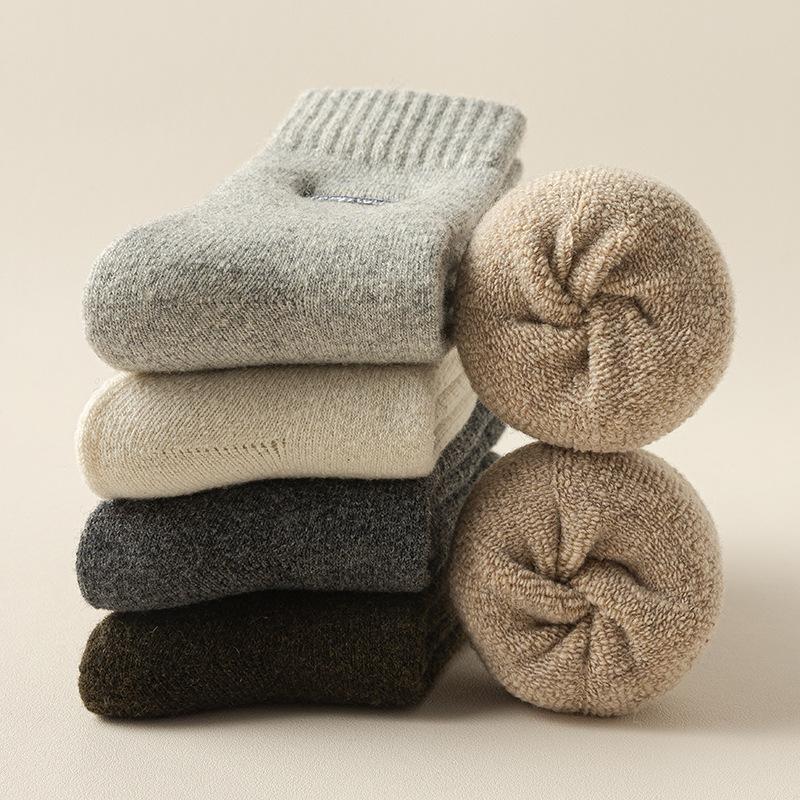 Wollsocken Herren Mittellange Socken Saison Warm Plüsch Verdickt Frottee Socken Bestickte Buchstaben Super Dicke Herrensocken