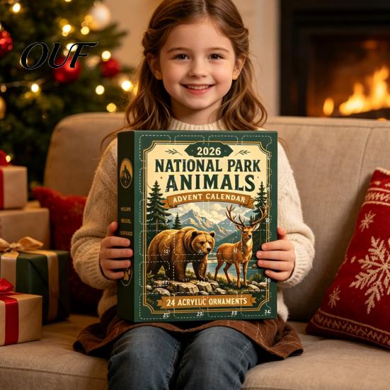 Gift Ideas for Children National Park Animal Arrival Calendar, 24 Days Acrylic Figures, Holiday Countdown Calendar Decorations 2D Flat Hanging