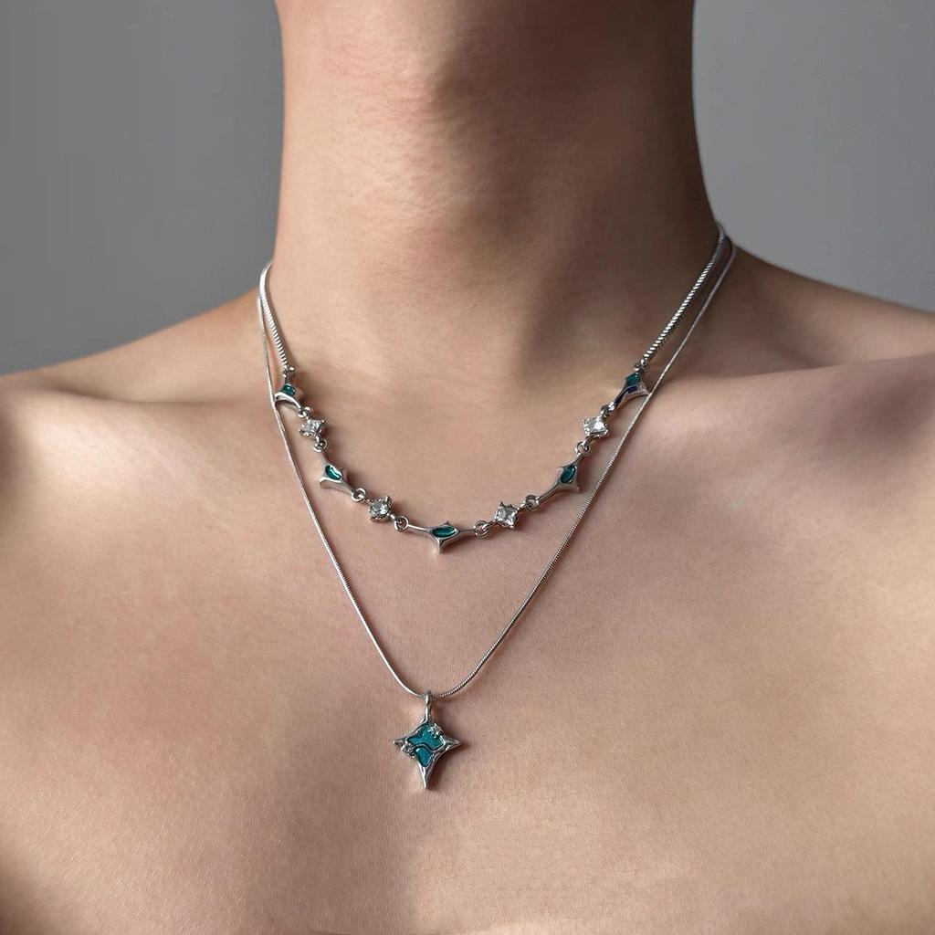 Starburst Double Layer Men's Necklace: Trendy, Light Luxury Hip Hop Style, Unisex Clavicle Chain