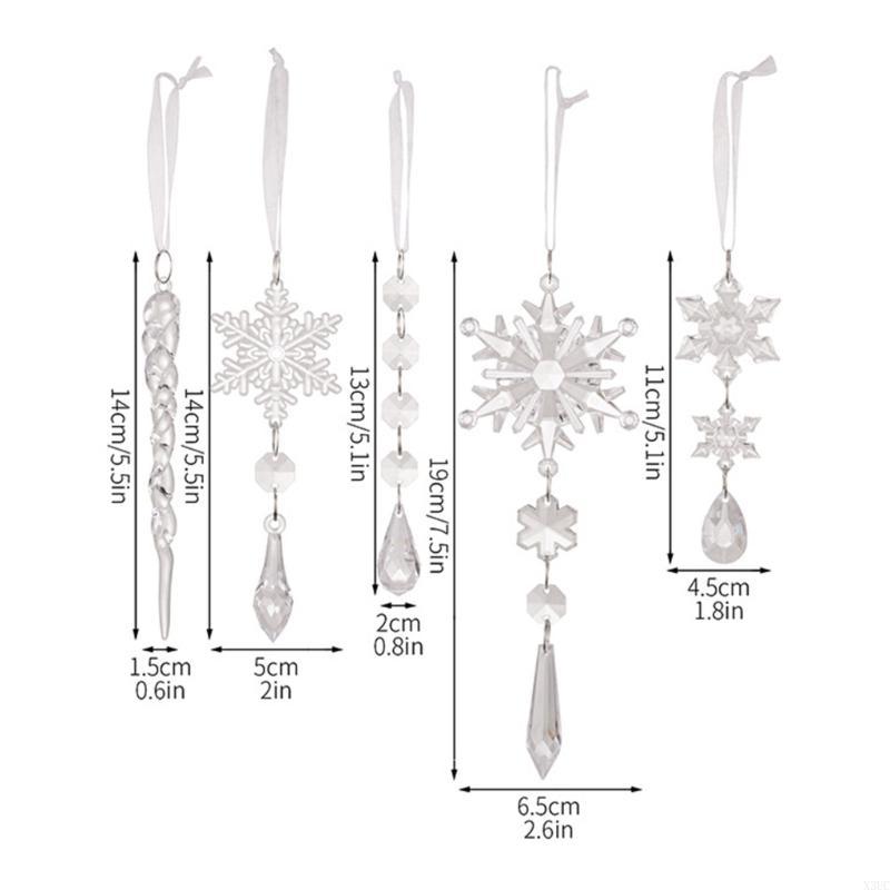 Crystal Look Christmas Tree Ornament Acrylic Snowflake Icicles Holiday Decors X3UC