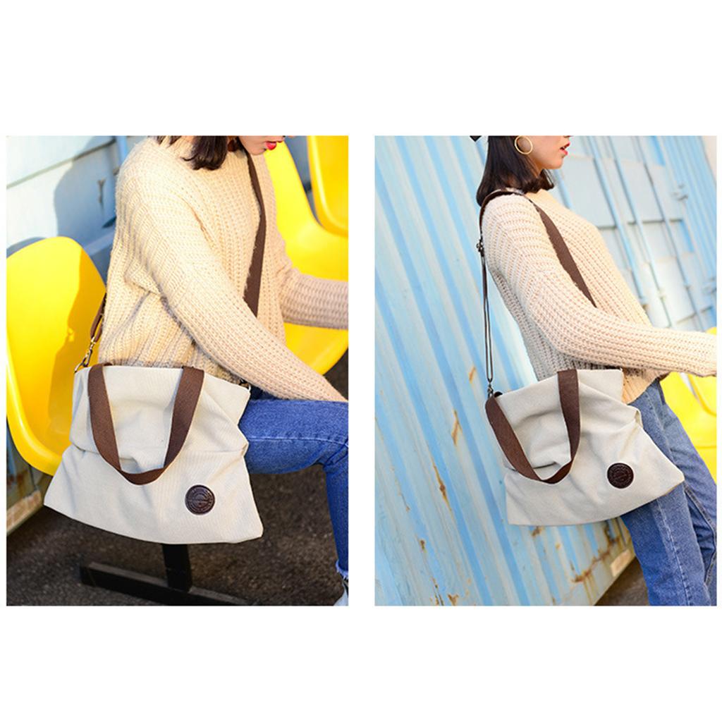 Canvas Bag Large Capacity Reusable Prevent Deformation Cloth Shopping Bag Creamy White