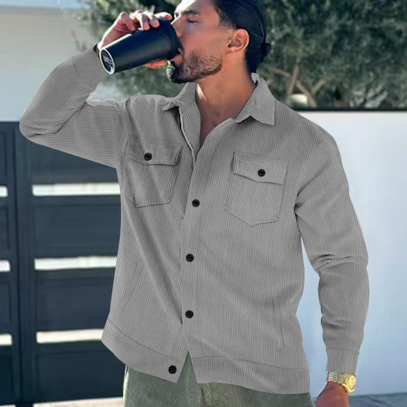 Men S Corduroy Jacket Single Breasted Lapel Casual Long Sleeve Coat