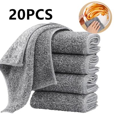 1/20pcs Gray Bamboo Charcoal Thickened Super Absorbent Dishcloth Oil Resistant Kitchen Wipes Microfiber Cleaning Cloths