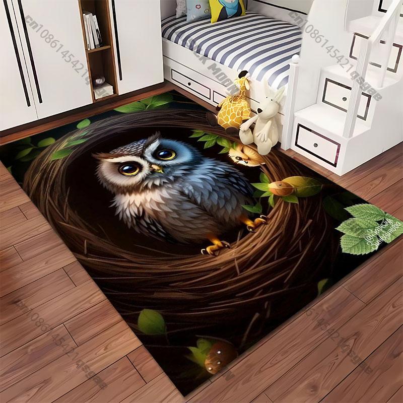 Owl nesting woodland creatures carpet Yoga living room room decor children's crawling mat doormat area rug games mat
