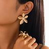 Exaggerated Irregular Geometric Hollow Imitation Pearl Wind Niche Leaf Alloy Stud Earrings Female