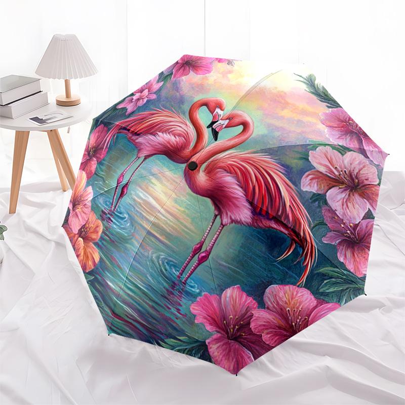 1 PC Automatic Folding Umbrella - Flamingos Pattern, Portable & Foldable Design with 8 Ribs, Christmas Birthday Gifts