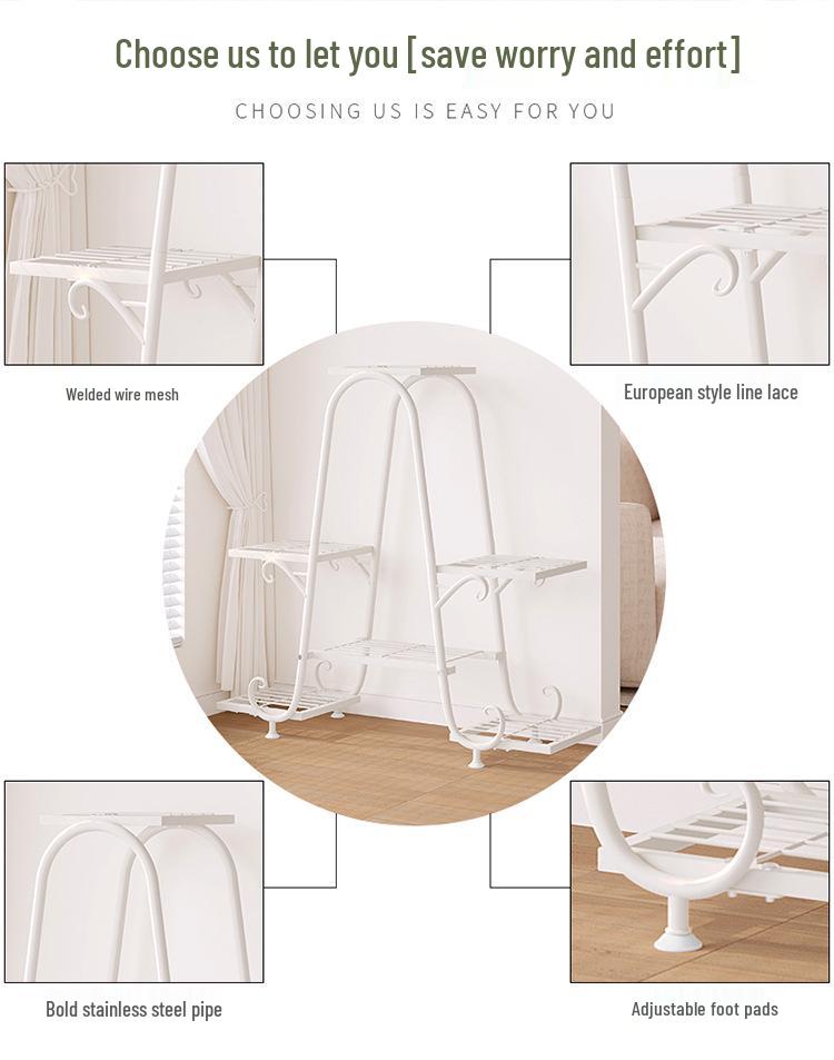 Multi-Layer Floor-Standing Iron Art Flower Shelf for Living Room and Balcony