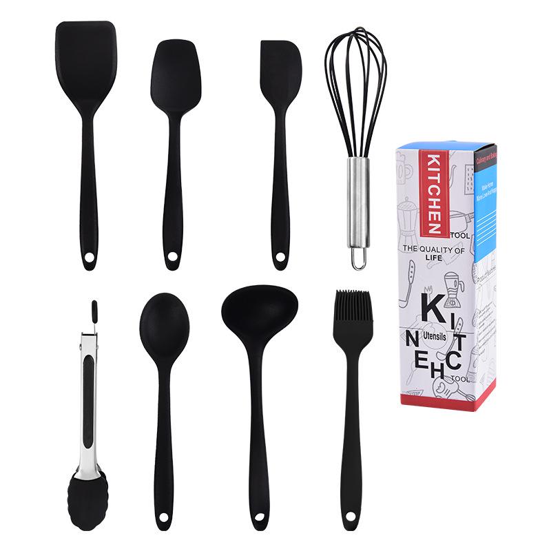 Silicone Kitchen Utensil Set: Scraper, Oil Brush, Egg Beater, Spatula, Baby Food Pot, Soup Spoon, Non-Stick Spatula.