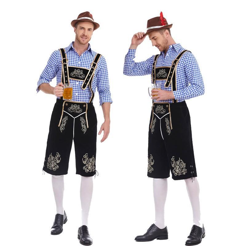 Halloween Traditional Men's Beer Costume Plaid Shirt Suit Stage Costume
