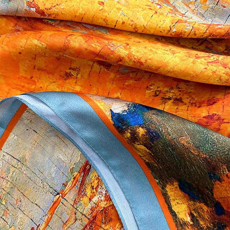 Plain Crepe Satin Silk Long Scarf Women's Autumn and Winter New Fashion Temperament Silk Scarf Gift High-end 111% Mulberry Silk Scarf