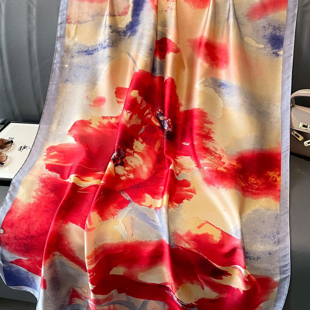 New Lijin forging silk scarf red moonflower printing shawl spring and autumn female simulation silk scarf versatile