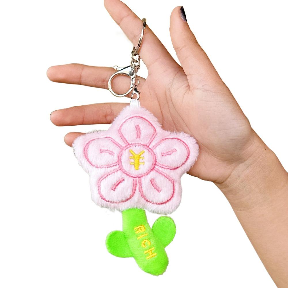 Bag Hanging Flower Keychain Charms Car Key Ring Portable Plush Flower Pendant Girl Gifts