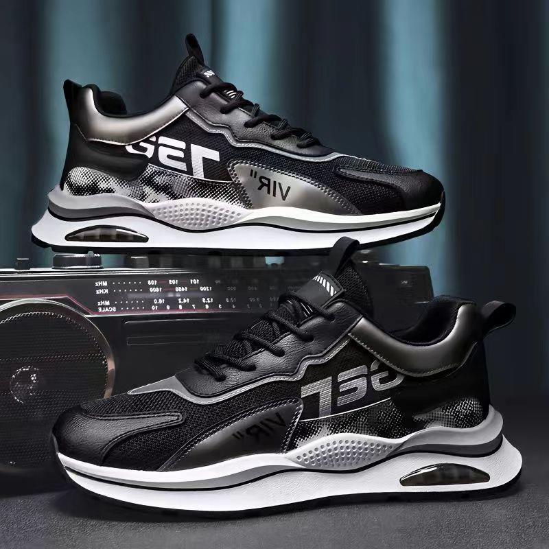 

Мужская обувь спортивная и для отдыха воздушная подушка весна и лето новая сетчатая дышащая вставка студенческая мягкая подошва плоская подошва для бега путешествий 43 чёрный