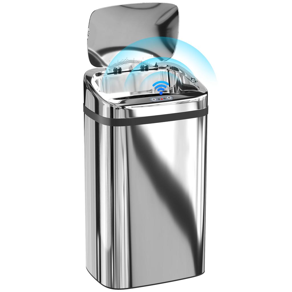 30L Trash Can with Sensor for Automatic Opening and Closing, 33x25x57.5 cm, Silver