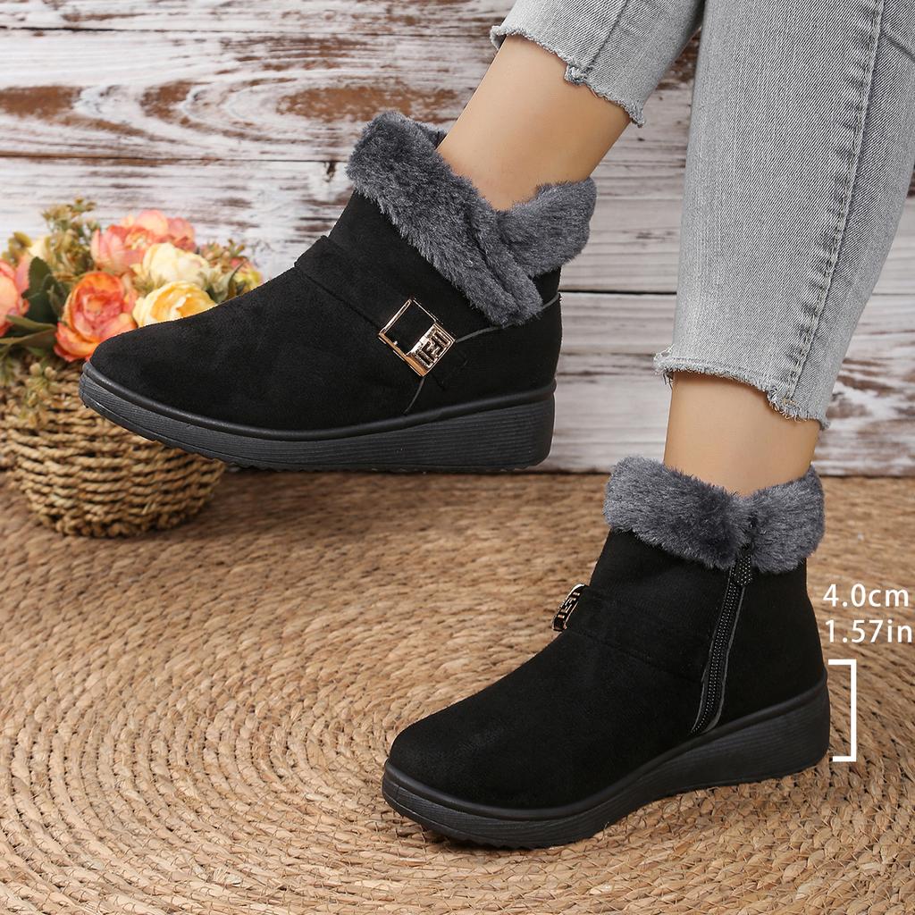 Fashion Winter New Fashion Short Suede Round-toe Elevated Flats Casual Side Zipper Comfortable Cold-resistant Warm Women's Boots